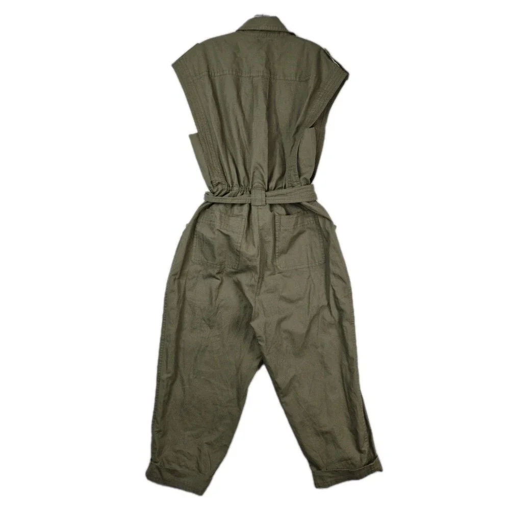 Banana Republic Womens Linen Blend Utility Jumpsuit Green Safari Casual NWOT